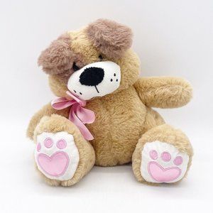 Animal Adventure Big Feet Tan Puppy Dog Plush Pink Hearts 2018 9 Inch